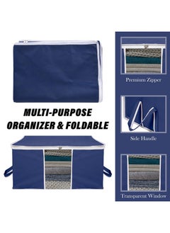 Kuber Industries Kuber Industries Underbed Storage Bag | Clothes Storage Organizer | Blanket Cover with Clear Window | Zipper Closure & Handle Cloth Organizer | Plain White Border | Large | Pack of 6 | Navy Blue  - Image 4