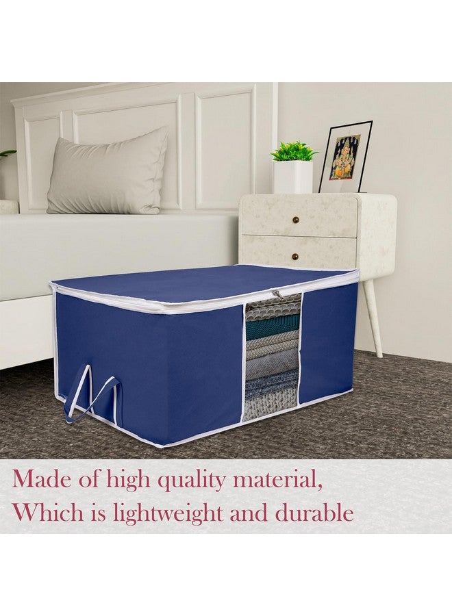 Kuber Industries Underbed Storage Bag | Clothes Storage Organizer | Blanket Cover with Clear Window | Zipper Closure & Handle Cloth Organizer | Plain White Border | Large | Pack of 6 | Navy Blue - Image 2