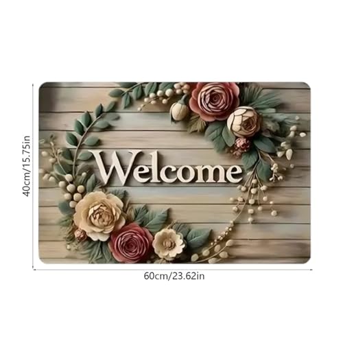 Royser Floral Welcome Doormat for Home Entrance – Non-Slip, Waterproof, and Easy-Clean Floor Mat – Indoor Outdoor Decorative Rug for Front Door, Porch, Patio, Kitchen & Living Room - Image 2