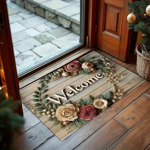 Royser Floral Welcome Doormat for Home Entrance – Non-Slip, Waterproof, and Easy-Clean Floor Mat – Indoor Outdoor Decorative Rug for Front Door, Porch, Patio, Kitchen & Living Room - Image 4
