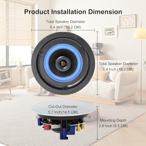 Herdio 4” HCS418 160 Watts 2 Way Flush Mount in Ceiling in Wall Passive Speakers Great for Bathroom, Kitchen,Living Room,Office(A Pair) - Image 4