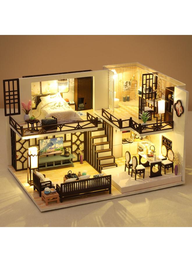 الأزرق جي دبليو Diy النمط الصيني البسيط كوخ صيني جديد مجمَّع يدويًا بنموذج فيلا كبير هدايا عيد الميلاد الإبداعية - Image 3