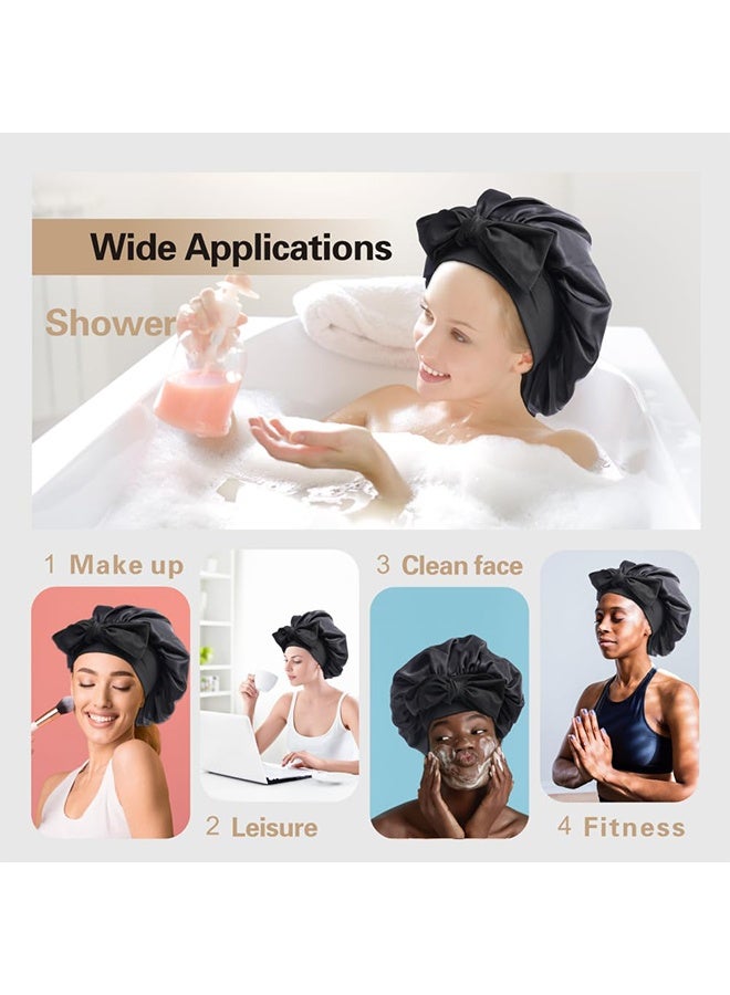 Silk Bonnet For Sleeping Women Double Layer Satin Bonnet Hair Bonnet With Elastic Tie Band Adjustable Bonnet（Black） - Image 5