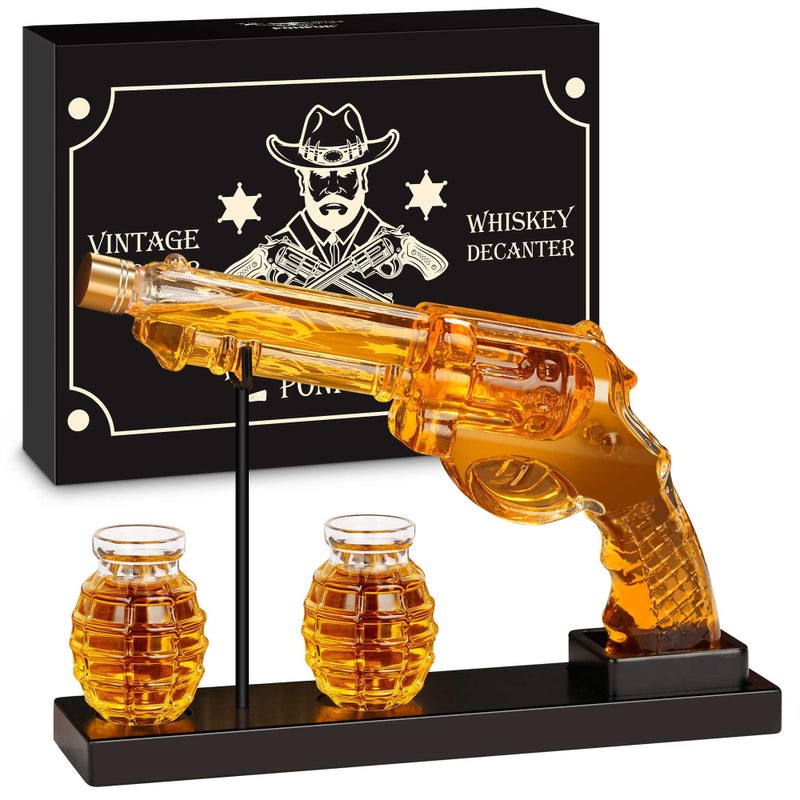 PONPUR Gifts for Men Dad Whiskey Decanter Set with 2 Glasses Dad Christmas Birthday Gifts House Warming Anniversary Presents for Husband Him Cool Whiskey Bourbon Gifts for Mens