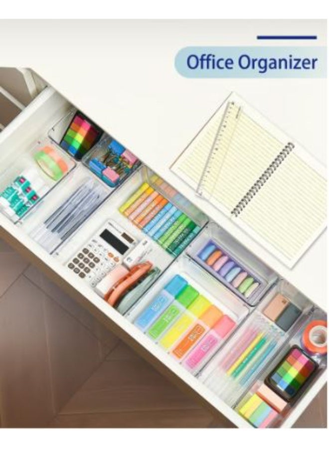 مجموعة منظم للأدراج الاكليريك الشفافة من ٧ قطع متعدده الاستخدام، سبعة أحجام متعددة من أدراج الحمام وطاولة التزيين، صناديق تخزين للمكياج، والمجوهرات، وأواني المطبخ والمكاتب - Image 4