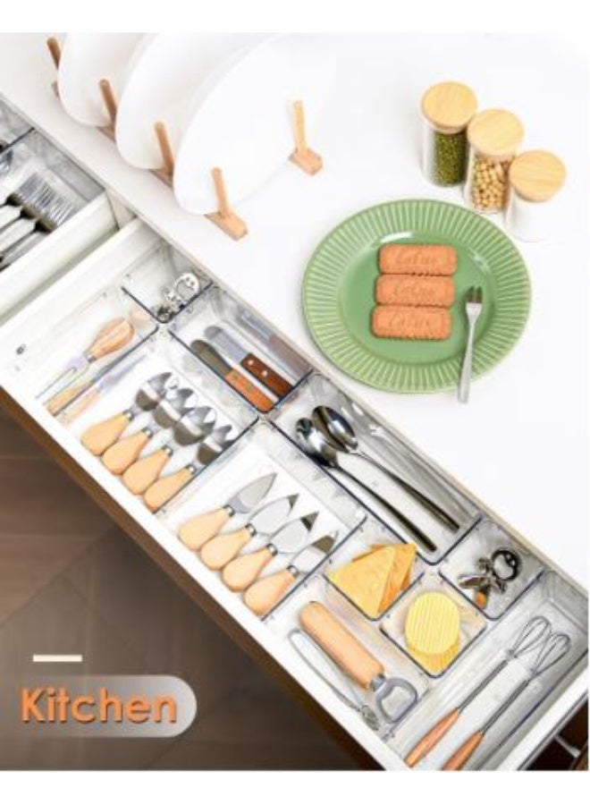 مجموعة منظم للأدراج الاكليريك الشفافة من ٧ قطع متعدده الاستخدام، سبعة أحجام متعددة من أدراج الحمام وطاولة التزيين، صناديق تخزين للمكياج، والمجوهرات، وأواني المطبخ والمكاتب - Image 2