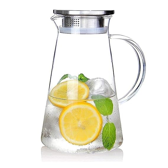 VIHANCO Borosilicate Water Jug 1.8 Litre, Stainless Steel Air Tight Lid,Iced Tea Pitcher, Water Jug, Hot Cold Water, Milk and Juice Beverage Carafes - Image 1
