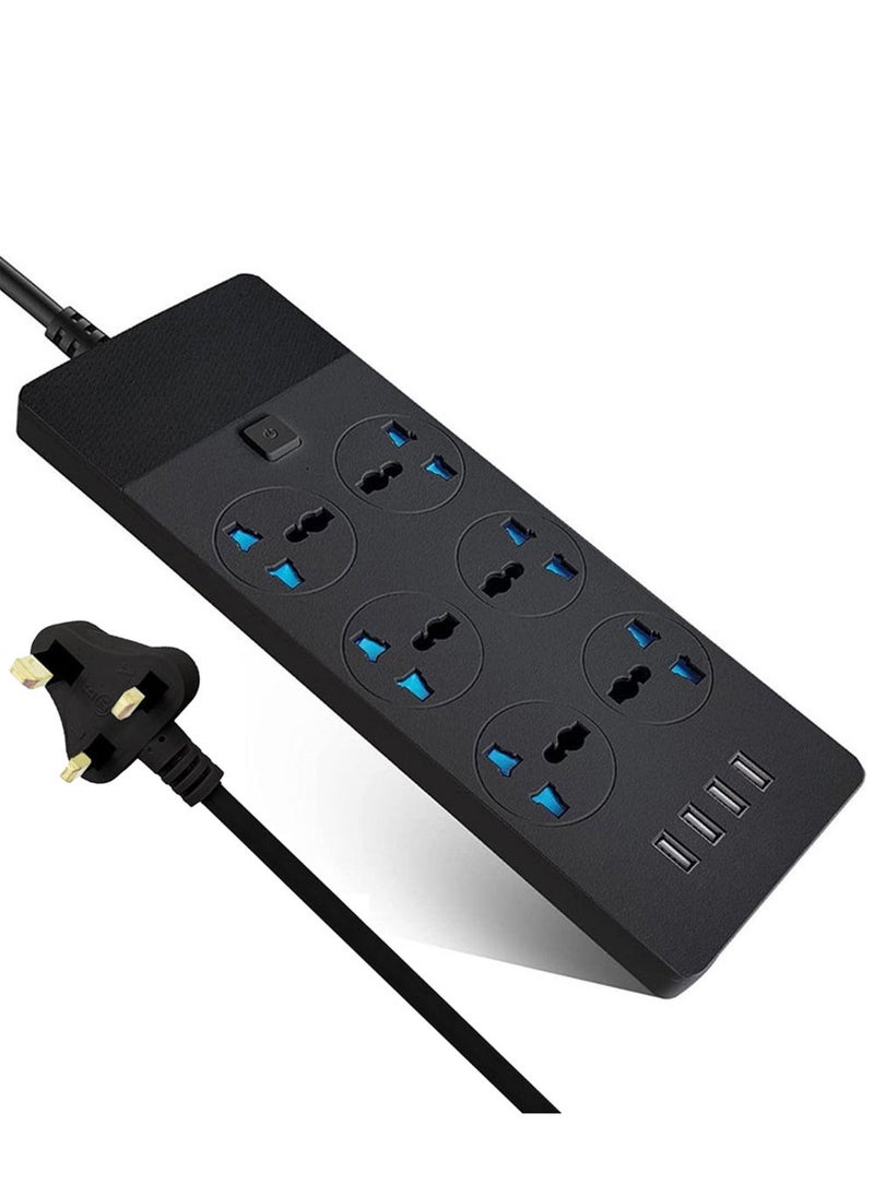 EzzySo - Power Strips Extension Cord 6 Outlets Universal Plug Adapter with 4 USB Ports Surge Protector Charging Socket with 2M Bold Extension Cord - Image 1