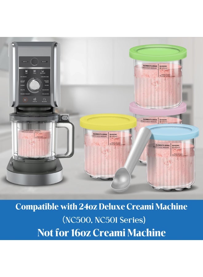 هومستر 4PCS كؤوس وأكمام كريم، مع الملاعق والمغرفة الكبيرة، حاويات آيس كريم بلاستيكية فاخرة جرار، متوافقة مع نينجا NC500 NC501 صانع آيس كريم لأواني سموثي، أصفر/أزرق/وردي/أخضر، 12*13.5 سم - Image 2