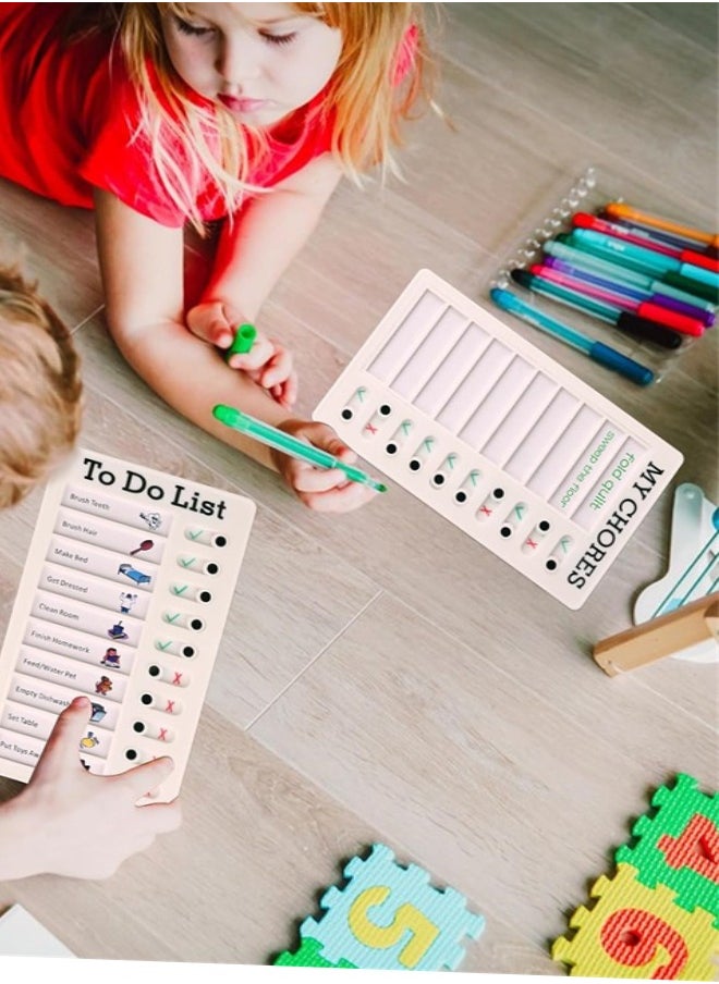 Generic - Chore Chart for Kids, 2 Pack Reusable Sliding Chore Chart Visual Schedule Detachable  Memo Checklist Plan Board - My Chores and to Do List Board Equipped with 10 Additional Blank Cards - Image 1