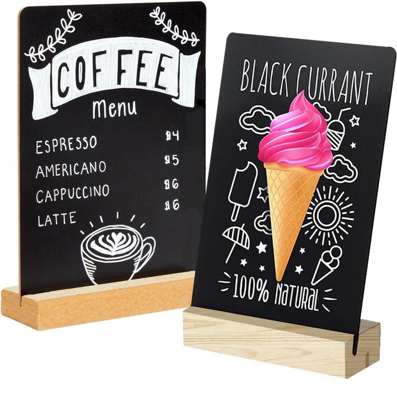 Desi Rang 2 Pcs Small Chalkboard Signs with Stand 6x8 Inch Wooden Table Top Chalk Board Message Menu Display 2 Side 2 Angle 2 Style Placement for Cafe Restaurant Shop Hotel Office Party Décor Supply - Image 1