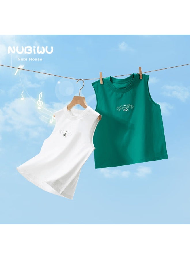Nubiwu Children's Vest, Summer Pure Cotton Sleeveless Top, Boys' Smiley Face Embroidered Chest Logo, Thin Style, Inner Wear Or Outer Wear, Fashion T-shirt - Image 1