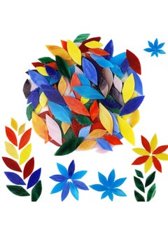 SYOSI Glass Mosaic Tiles, 100 Pieces Mixed Color Petal Mosaic Glass Pieces Tiles, Hand-Cut Stained Flower Leaves Tiles Glass Pieces for DIY Crafts, Plates, Picture Frames, Crafts Home Decoration Walls  - Image 1