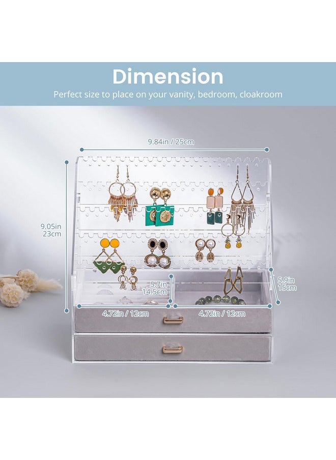 Lolalet - Lolalet Earring Organizer with Drawers, Clear Acrylic Earring Holder Organizer Earring Storage Rack Jewelry Organizer Stand Display for Stud Earring Ring -5 Tiers + 2 Drawers, Clear - Image 1