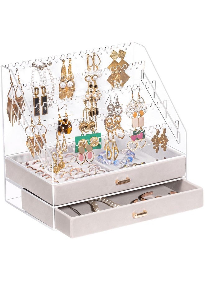 Lolalet - Lolalet Earring Organizer with Drawers, Clear Acrylic Earring Holder Organizer Earring Storage Rack Jewelry Organizer Stand Display for Stud Earring Ring -5 Tiers + 2 Drawers, Clear - Image 1