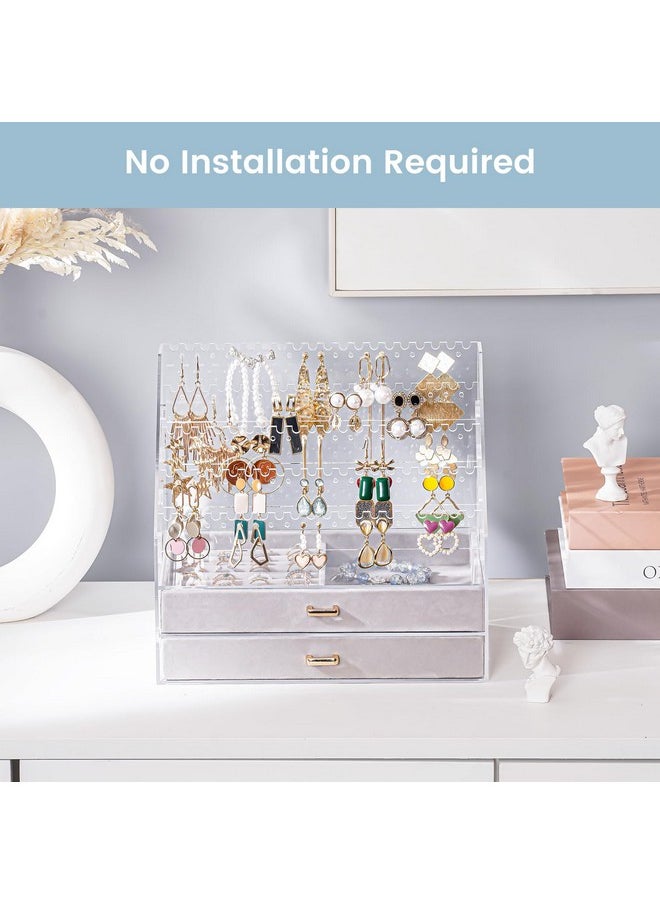 Lolalet - Lolalet Earring Organizer with Drawers, Clear Acrylic Earring Holder Organizer Earring Storage Rack Jewelry Organizer Stand Display for Stud Earring Ring -5 Tiers + 2 Drawers, Clear - Image 1