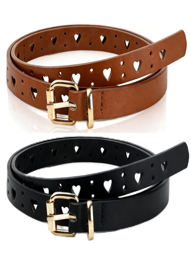 Wojgzon Kids Belt for Girls Boys - Skinny PU Leather Belt Heart Hole Pin Buckle Youth Toddler Belts for Uniform Casual - Image 1
