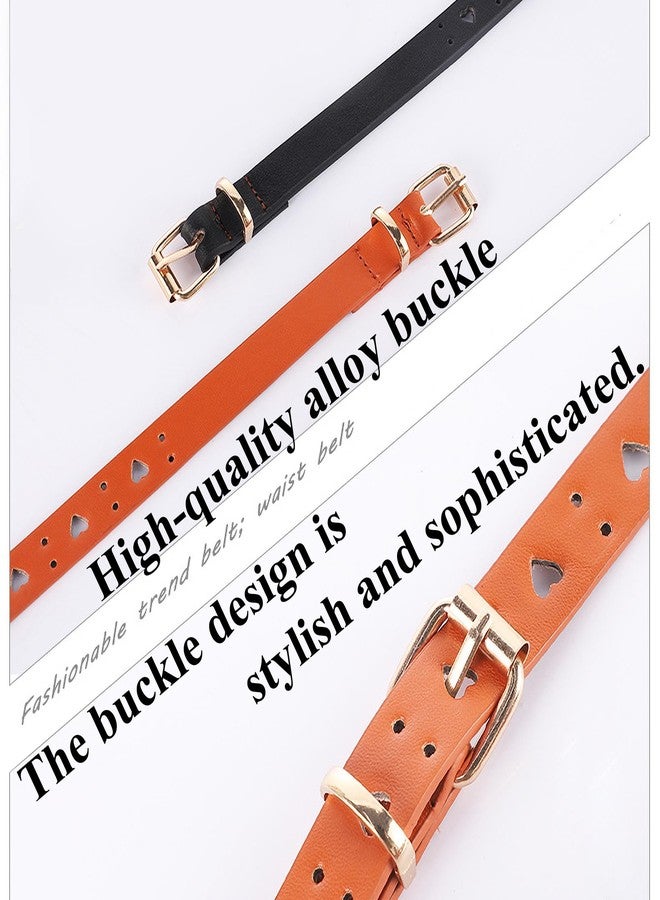 Wojgzon Kids Belt for Girls Boys - Skinny PU Leather Belt Heart Hole Pin Buckle Youth Toddler Belts for Uniform Casual - Image 2