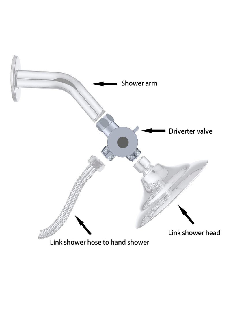 Shower Arm, Universal Bathroom System Component Replacement Part, G 1/2 3-Way T-adapter, Suitable for Handheld Shower Head and Fixed Spray Head (Chrome) - Image 2