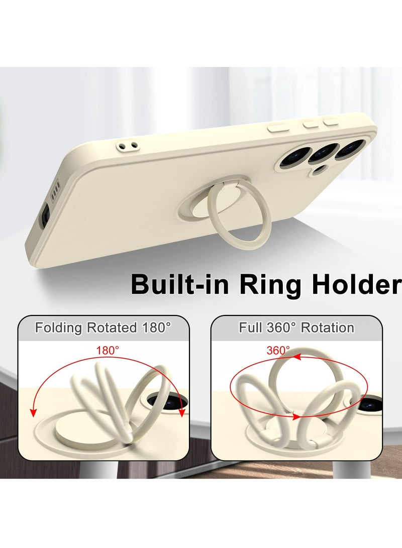 Case Cover For Samsung Galaxy A55 5G Liquid Silicone Flexible Edges Anti-scratch and Shockproof Circular Ring Support Car Magnets White - Image 5