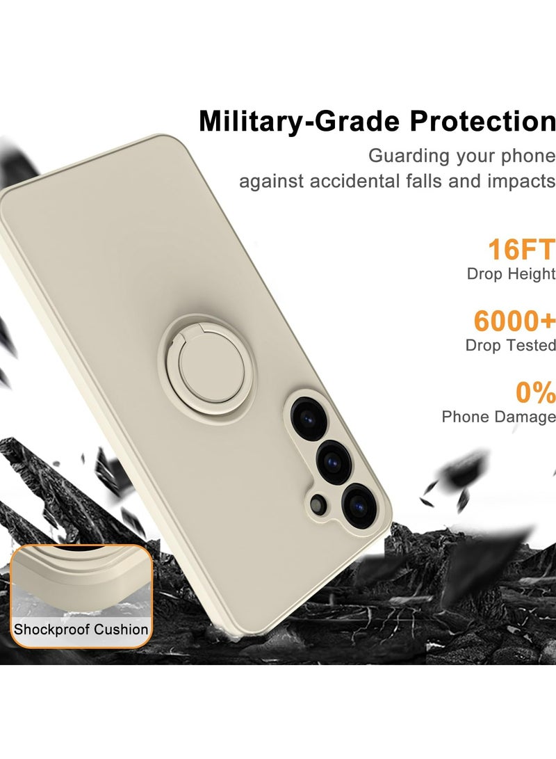 Case Cover For Samsung Galaxy A55 5G Liquid Silicone Flexible Edges Anti-scratch and Shockproof Circular Ring Support Car Magnets White - Image 3