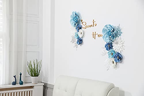 Pardecor 3D Blue Roses Artificial Flowers, Large Paper Flowers Decorations for Wall with Butterfly Stickers, Fake Flower Wall Decor for Baby Boy Nursery Room, Wedding Centerpiece, Party Backdrop - Image 2