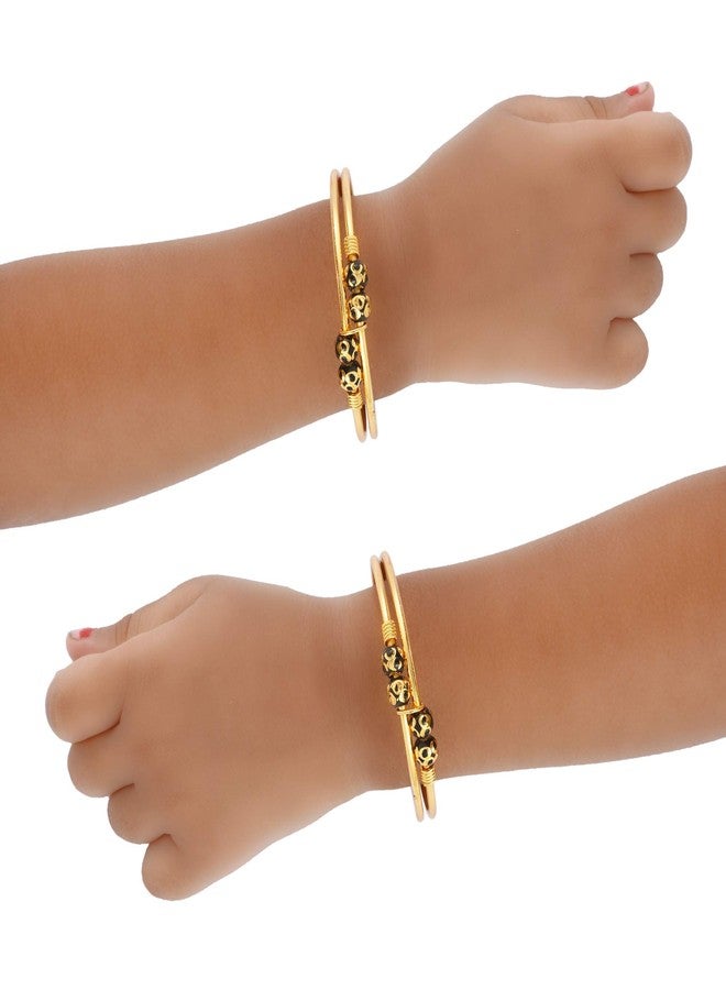 DULCI Gold Plated Double Brass Tube Plain And Black Ball Beads Baby Boy Baby Girl Bracelet Bangles Nazariya-Set Of 2 (0-2yrs) - Image 3
