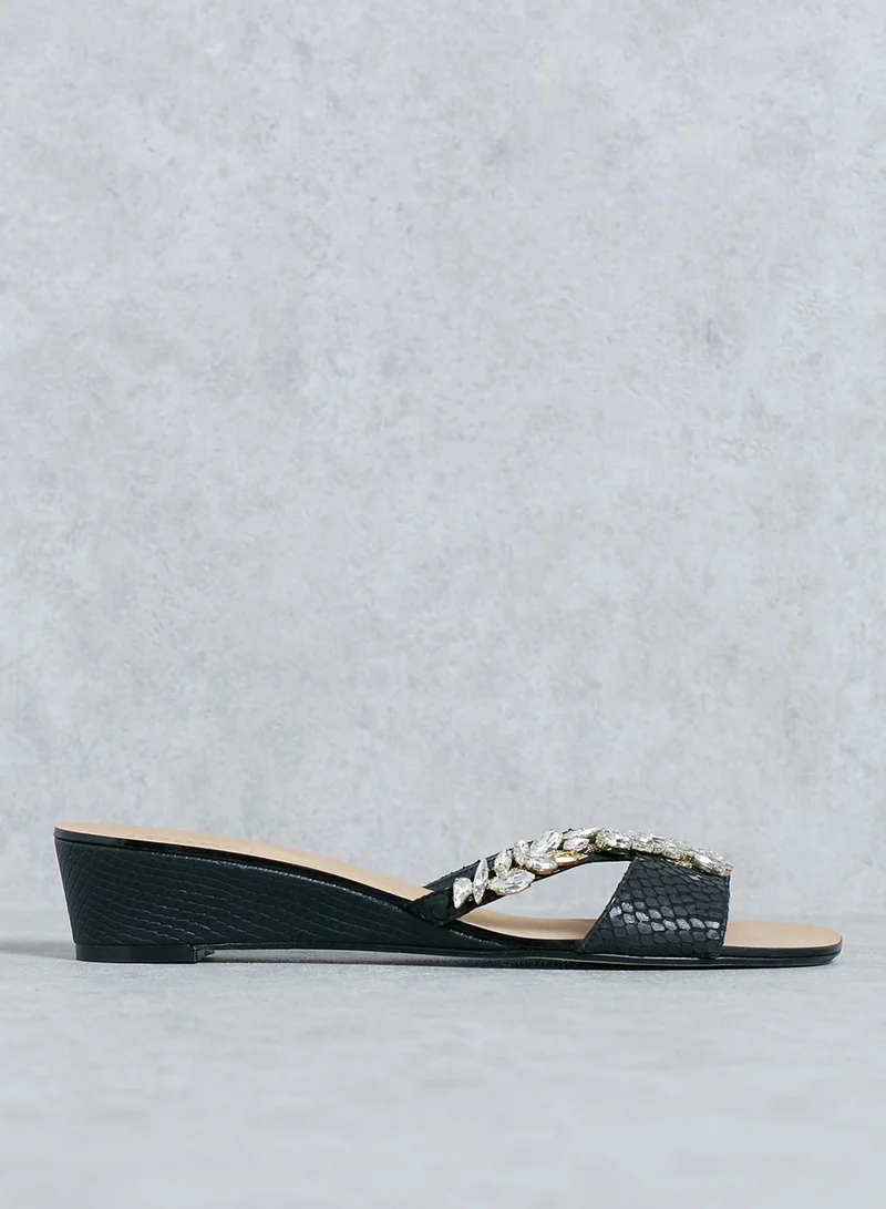 Dune LONDON Bejewelled Textured Wedge Sandal