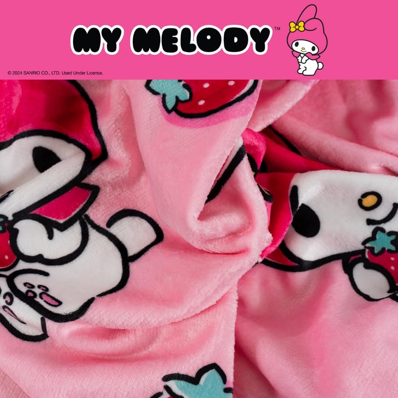 Franco Collectibles My Melody Strawberry Bedding Super Soft Cozy Blanket  62 in x 90 in  (Officially Licensed Product) - Image 3