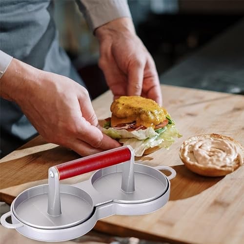 Bridge2shopping Aluminum Meat Presser with Wood Handle 4.7 INCH, Food Grade Ham Burger Press Patty Maker, Non-Stick & Easy to Clean - Image 4