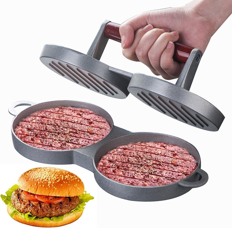 Bridge2shopping Aluminum Meat Presser with Wood Handle 4.7 INCH, Food Grade Ham Burger Press Patty Maker, Non-Stick & Easy to Clean - Image 1