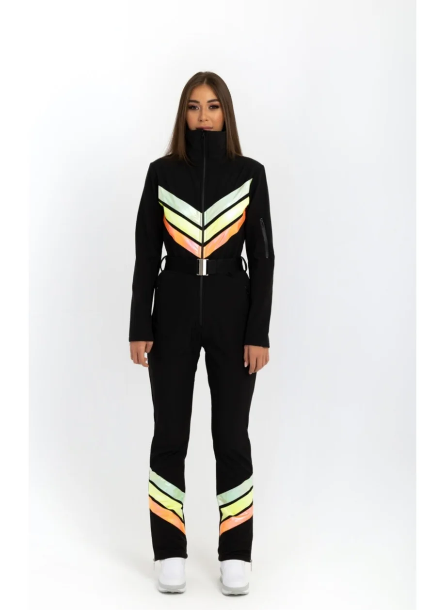 Nikadu Black Ski Overalls with Neon Stripes