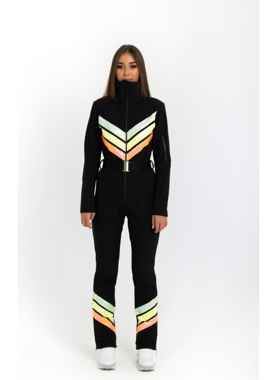 Nikadu Black Ski Overalls with Neon Stripes  - Image 1