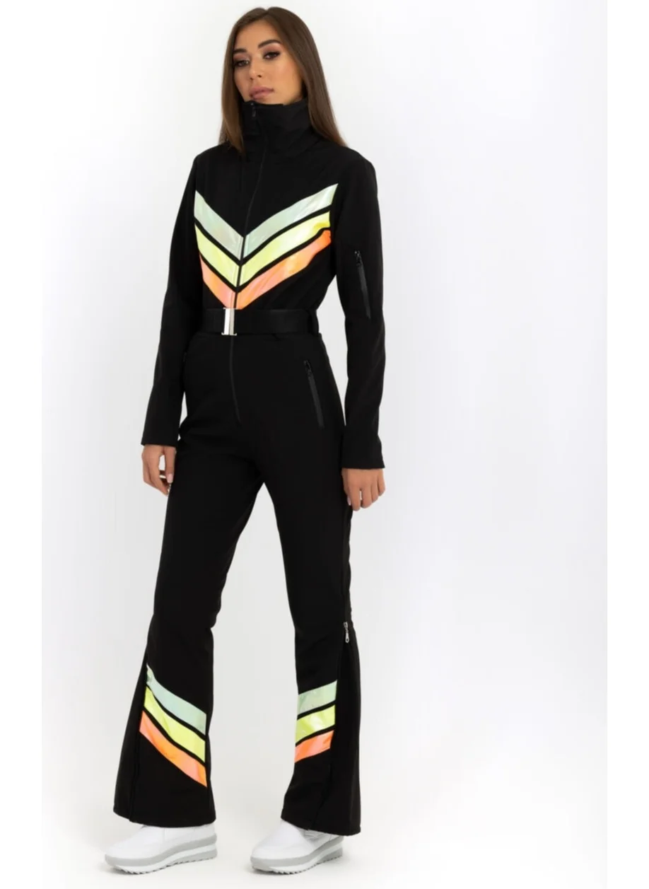 Nikadu Black Ski Overalls with Neon Stripes