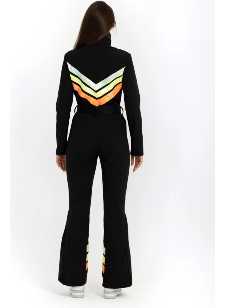 Nikadu Black Ski Overalls with Neon Stripes