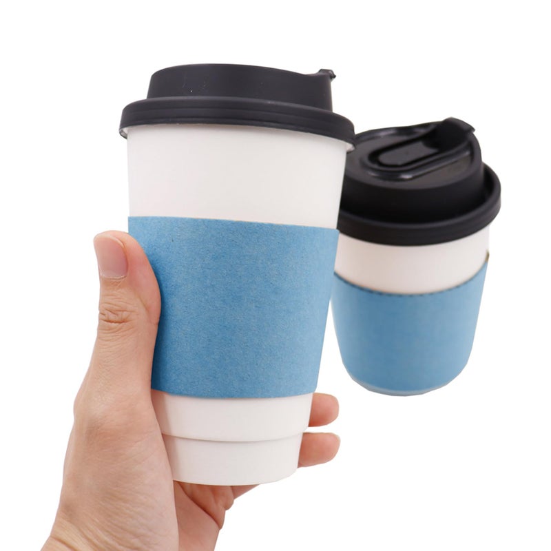 EchoDone 8 oz Disposable Coffee Cup Sleeves for Hot Drinks Paper Corrugated Cup Jackets 200 Count Color Blue Fit 80mm diameter Cup 270ml or 330ml - Image 3