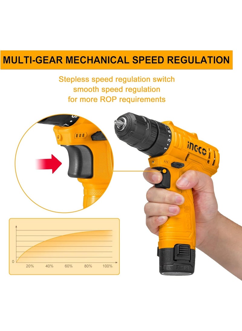 INGCO Cordless Drill, Electric Power Drill 12V Lithium-ion | 20NM | 0-750rpm | 0-3/8'' Chuck Capacity 15+1 Torque Setting LED Power Tool Kit With 1pcs 1.5Ah Battery for Home (1 Set) - Image 3