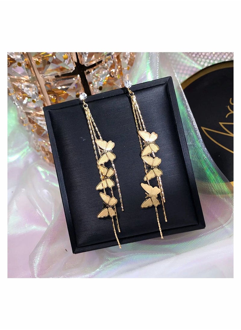 SYOSI - Tassel Earrings Gold Plated Dainty Vivid Butterfly Silver Post Bar Long Thread Crystal Drop for Women Girl Gifts Present Valentines Birthday Anniversary Mothers Day - Image 1