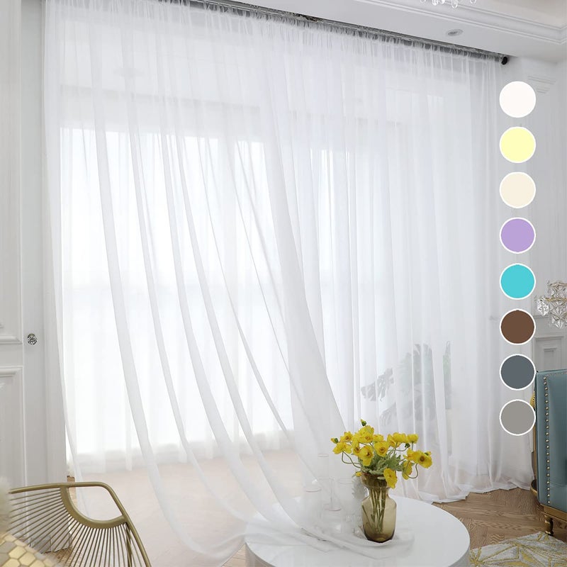 ABCHOME White Sheer Curtains 95 Inches Long 2 Panels Rod Pocket Voile Semi Sheer Window Curtains for Kitchen  Bedroom and Living Room (White  52 W x 95 L) - Image 3