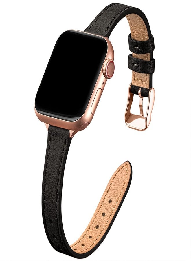 أساور جلدية رفيعة من STIROLL متوافقة مع ساعات Apple Watch مقاس 38 مم، 40 مم، 41 مم، 42 مم (السلسلة 11 و10)، سوار معصم رفيع من الجلد الطبيعي عالي الجودة لساعات iWatch SE 9 8 7 6 5 4 3 2 1 (أسود وذهبي وردي) - Image 1