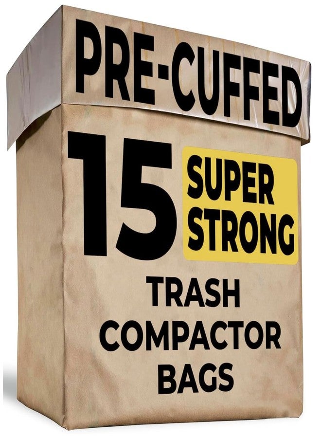 CUSHIO Trash Compactor Bags for Kitchen - 15 PACK - Pre-Cuffed, Super Strong & Heavy Duty Kitchen Trash Bags with Leak Proof Plastic Liner, Fits GE Model Compactors with Rectangular Containers - Image 1