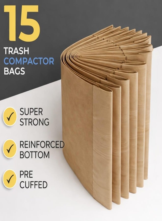 CUSHIO Trash Compactor Bags for Kitchen - 15 PACK - Pre-Cuffed, Super Strong & Heavy Duty Kitchen Trash Bags with Leak Proof Plastic Liner, Fits GE Model Compactors with Rectangular Containers - Image 3