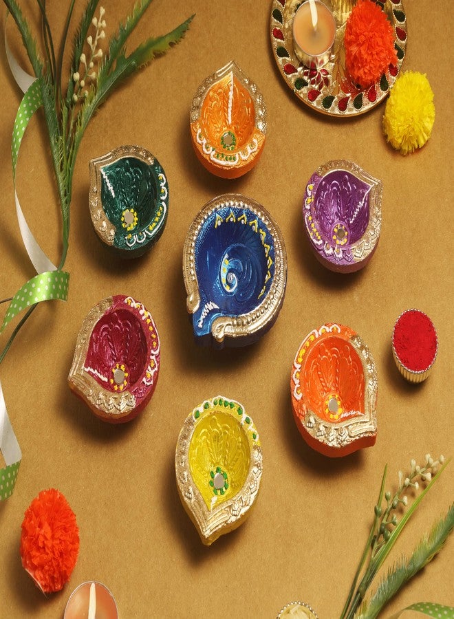 ARTISENIA Premium Handmade Terracoaat Set of 7 Multicolor Clay Diya for Diwali/Navratri Decorations Oil Lamp Diwali Clay Diya Tea Light Holder Home Decor Festival Gifts Puja Items - DIYA07HL03 - Image 3