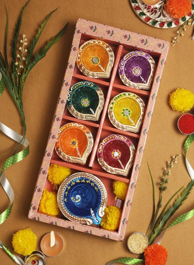 ARTISENIA Premium Handmade Terracoaat Set of 7 Multicolor Clay Diya for Diwali/Navratri Decorations Oil Lamp Diwali Clay Diya Tea Light Holder Home Decor Festival Gifts Puja Items - DIYA07HL03 - Image 2