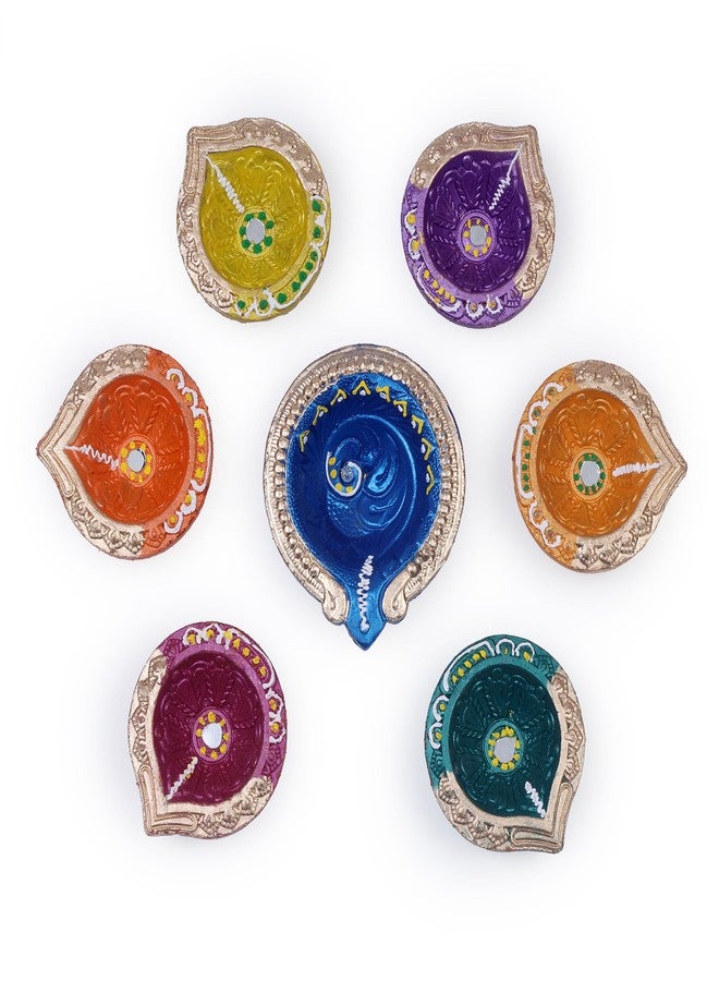 ARTISENIA Premium Handmade Terracoaat Set of 7 Multicolor Clay Diya for Diwali/Navratri Decorations Oil Lamp Diwali Clay Diya Tea Light Holder Home Decor Festival Gifts Puja Items - DIYA07HL03 - Image 4