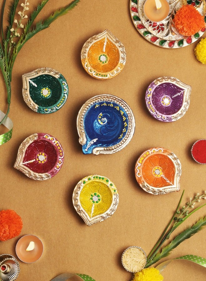 ARTISENIA Premium Handmade Terracoaat Set of 7 Multicolor Clay Diya for Diwali/Navratri Decorations Oil Lamp Diwali Clay Diya Tea Light Holder Home Decor Festival Gifts Puja Items - DIYA07HL03 - Image 1
