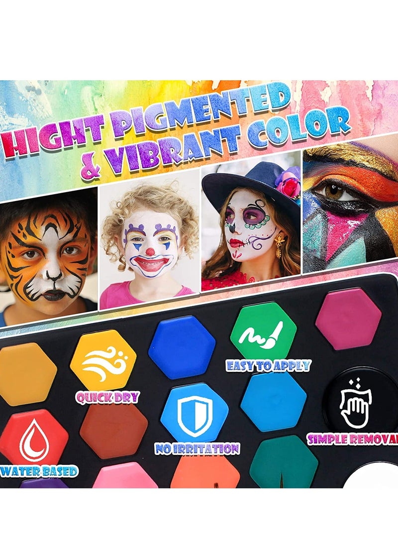 37 PCS Face Painting Kits for Kids, 19 Colors Water Based  Quick Dry Body Face Paint Set with 35 Stencils  3 Brushes,Sticker,Sponge, Professional  Makeup Kit E aster Carnival - Image 3