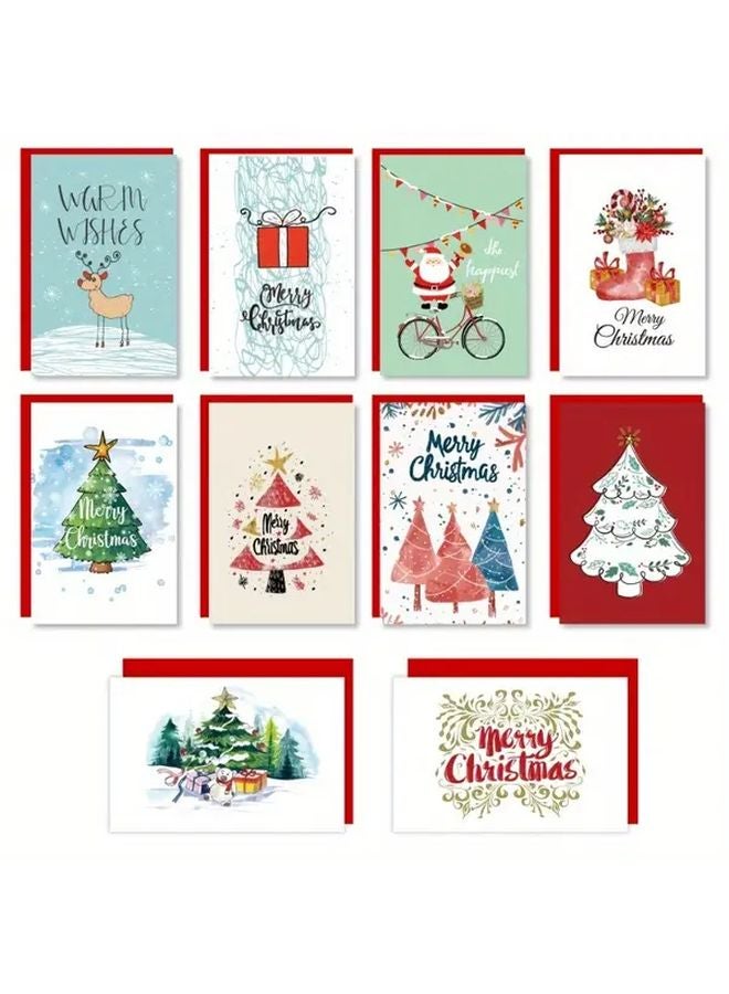 Christmas Cards 10pcs Set with Envelopes Reindeer Cartoon Design Holiday Greeting Cards for Family Friends - Image 2