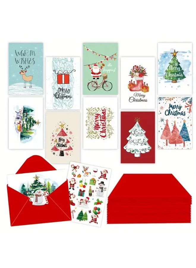 Christmas Cards 10pcs Set with Envelopes Reindeer Cartoon Design Holiday Greeting Cards for Family Friends - Image 1
