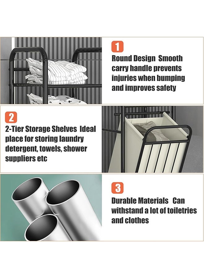 RollsTimi  Metal Laundry Basket with Shelves, Sturdy Space-Saving Clothes Organizer, Easy Assembly & Clean, with 2 Tiers, Removable Hamper, for Bathroom, Balcony, Laundry Room - Image 5